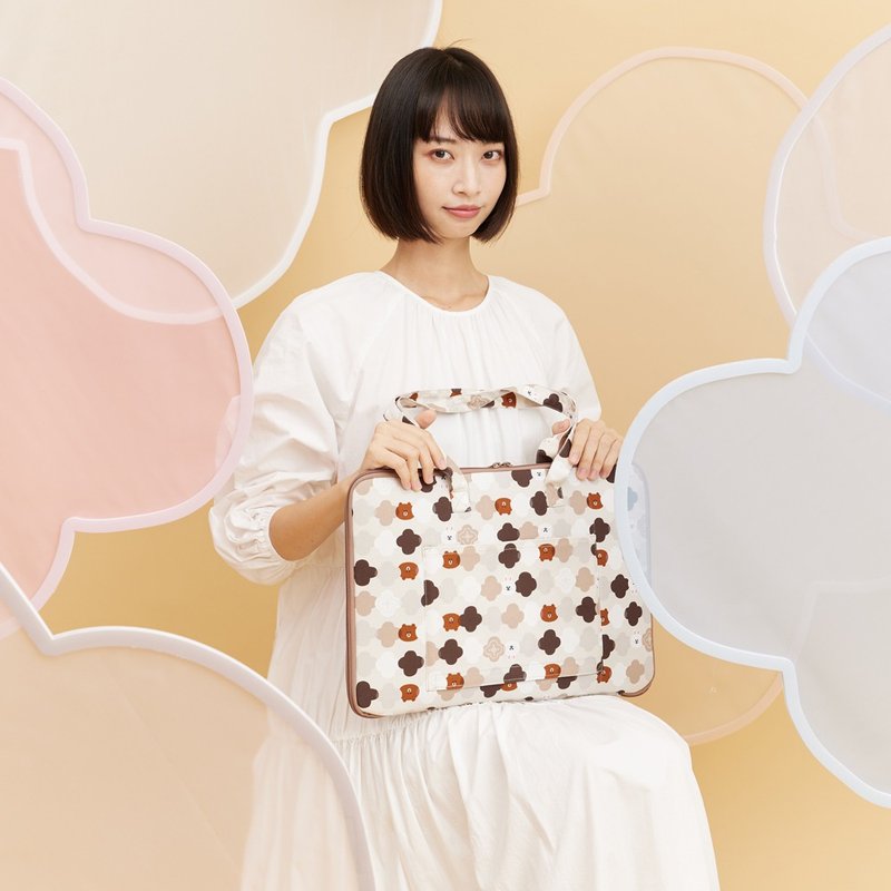 15.5寸笔电收纳包-差旅款/印花乐 BROWN & FRIENDS/海棠灰棕 - 电脑包 - 棉．麻 