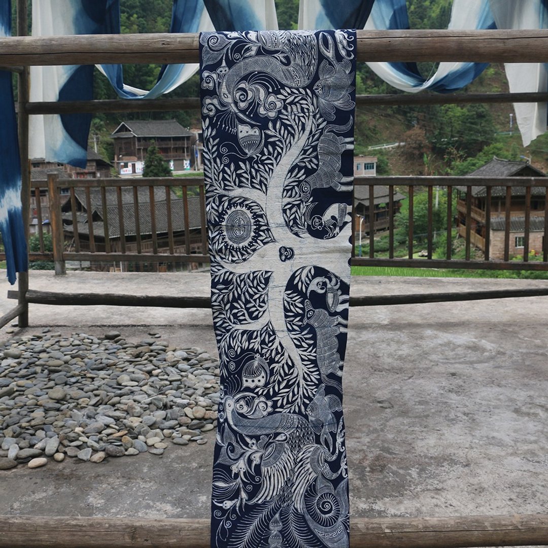 倚山人|黔东南手工艺品草木染蓝染桌旗茶席手工布苗族蜡染长200cm - 餐垫/桌巾 - 棉 
