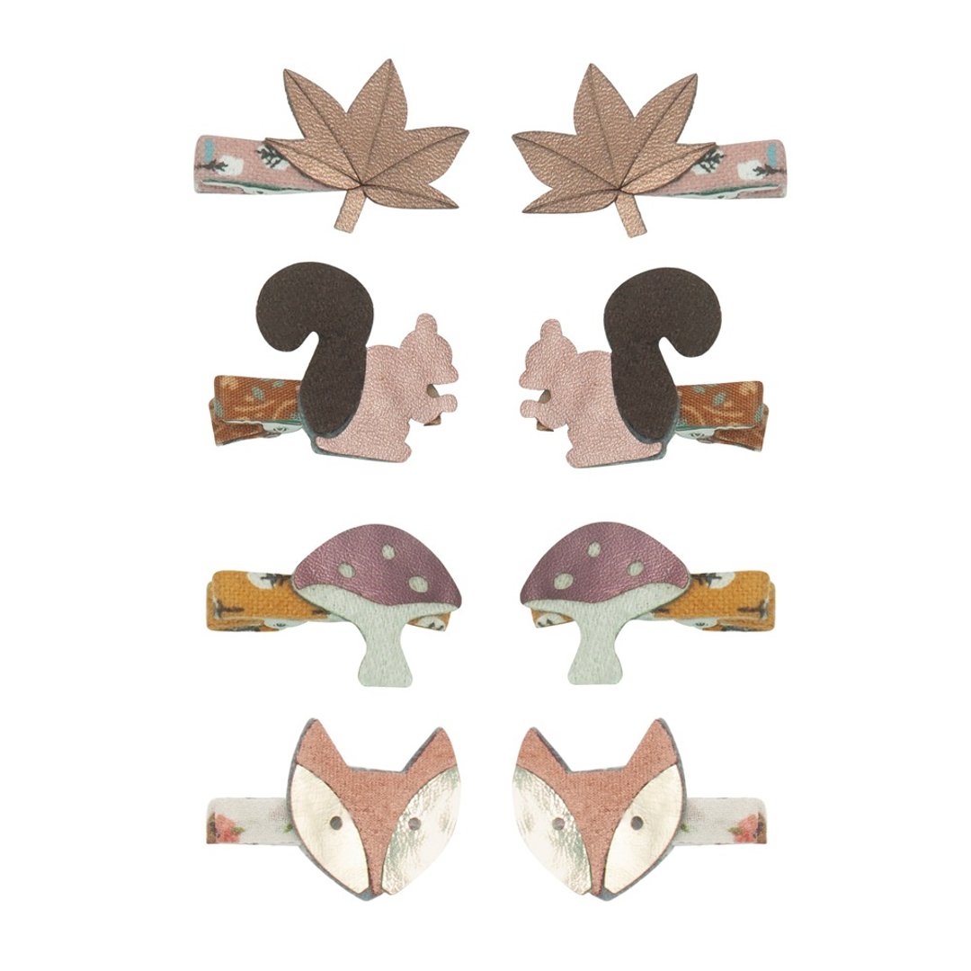 英国Mimi & Lula AW23_冬日栗子-林地动物迷你发夹8入 - 婴儿饰品 - 聚酯纤维 