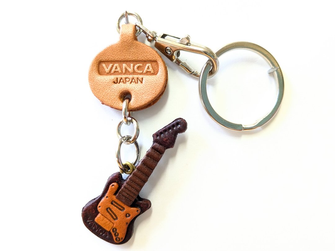 真皮钥匙圈 电吉他造型 VANCA CRAFT (日本制造 职人手工) - 钥匙链/钥匙包 - 真皮 咖啡色