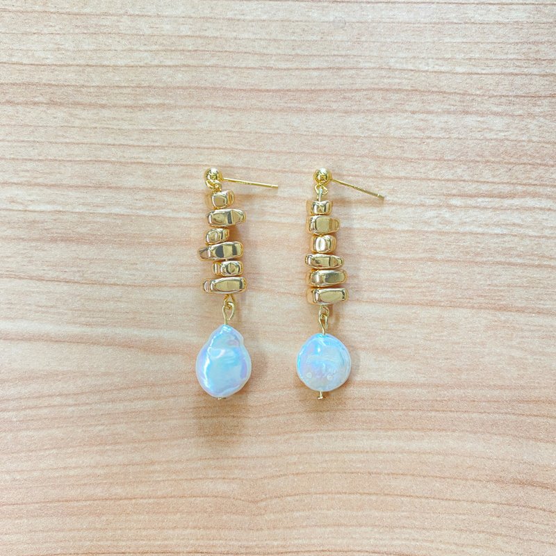 18K不规则形状淡水珍珠吊坠耳环 - 耳环/耳夹 - 其他金属 金色