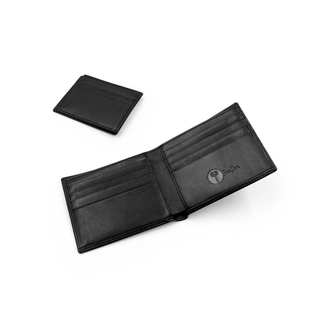 手工植鞣羊皮-小羊皮短夹-卡片款 leather wallet - 皮夹/钱包 - 真皮 黑色