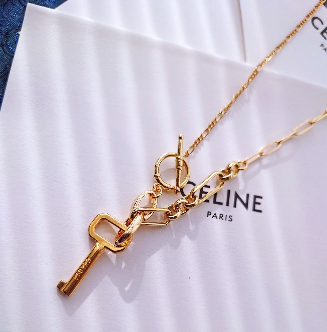 中古孤品 真 CELINE 凯旋门锁骨链颈链项链 钥匙扣挂件挂饰 送纸袋 - 项链 - 其他金属 金色