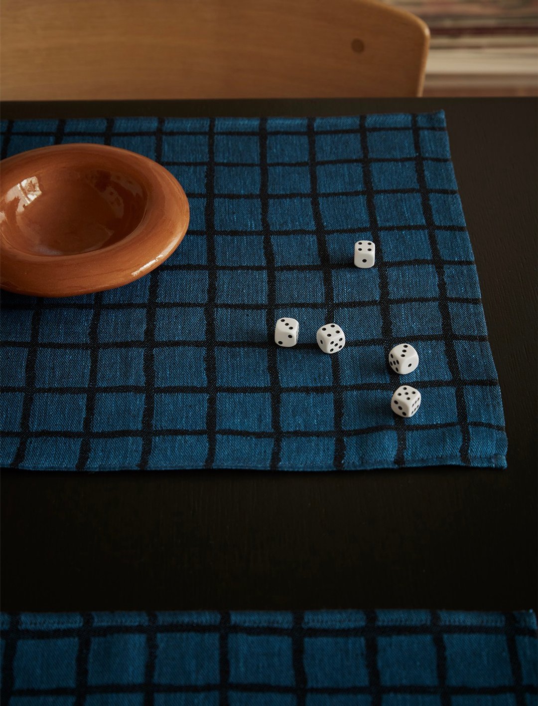 北欧设计师款–格子桌垫餐垫 RUTIG LINEN PLACE MAT,BLUE/BLACK - 餐垫/桌巾 - 棉 蓝色