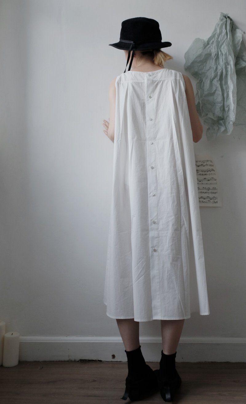 sleeveless cotton dress WHITE 后开襟无袖连身裙象牙白 - 洋装/连衣裙 - 棉．麻 白色