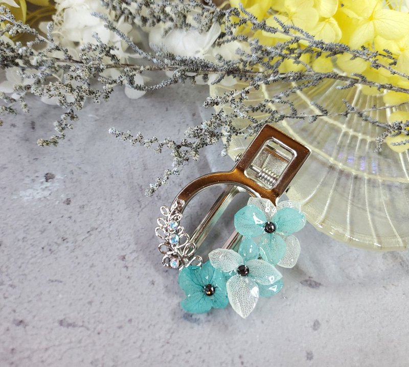 湖水绿绣球永生花圆形篓空发夹 - 发饰 - 植物．花 蓝色