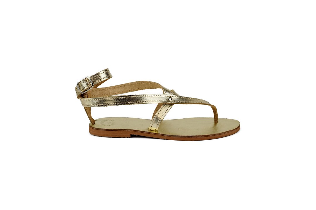 Women Gold Sandals with Anckle Strap, Handmade Greek Leather Wedding Sandals. - 男女凉鞋 - 真皮 金色