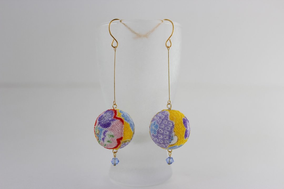 Japanese textile earring - 耳环/耳夹 - 丝．绢 黄色