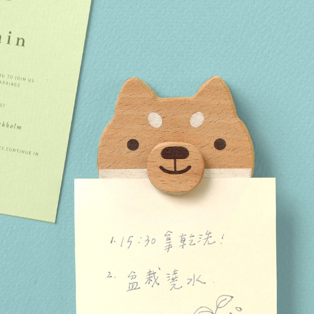 【磁铁留言夹 - 柴犬】 - 冰箱贴/磁贴 - 木头 咖啡色