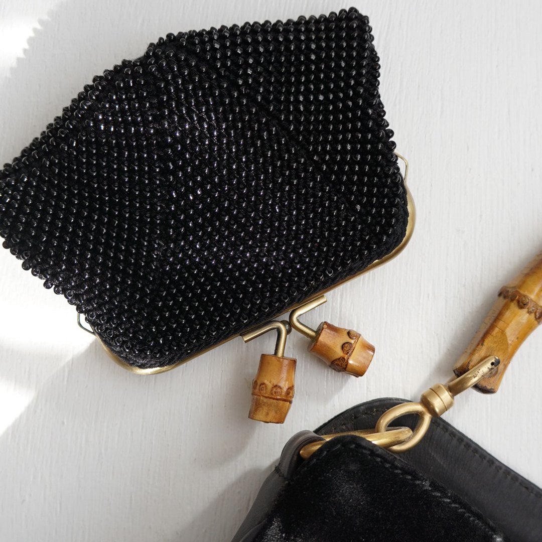 Ba-ba handmade Beads crochet square pouch No.1642 - 化妆包/杂物包 - 其他材质 黑色