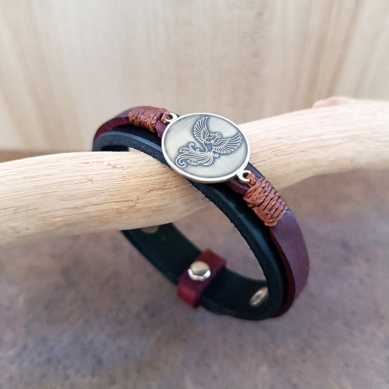 手工凤凰皮革手环 重生胜利战士赠礼 - 手链/手环 - 真皮 黑色