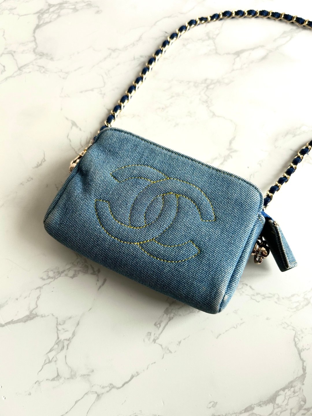 稀有中古包 Chanel 牛仔蓝明线小包 侧背包 斜背包 单肩包 二手包 - 侧背包/斜挎包 - 真皮 蓝色
