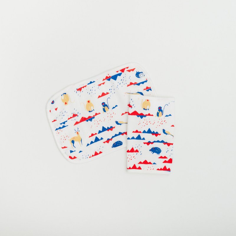 宝宝背带口水巾二入组/山中健行/玩具红蓝 - 围嘴/口水巾 - 棉．麻 多色