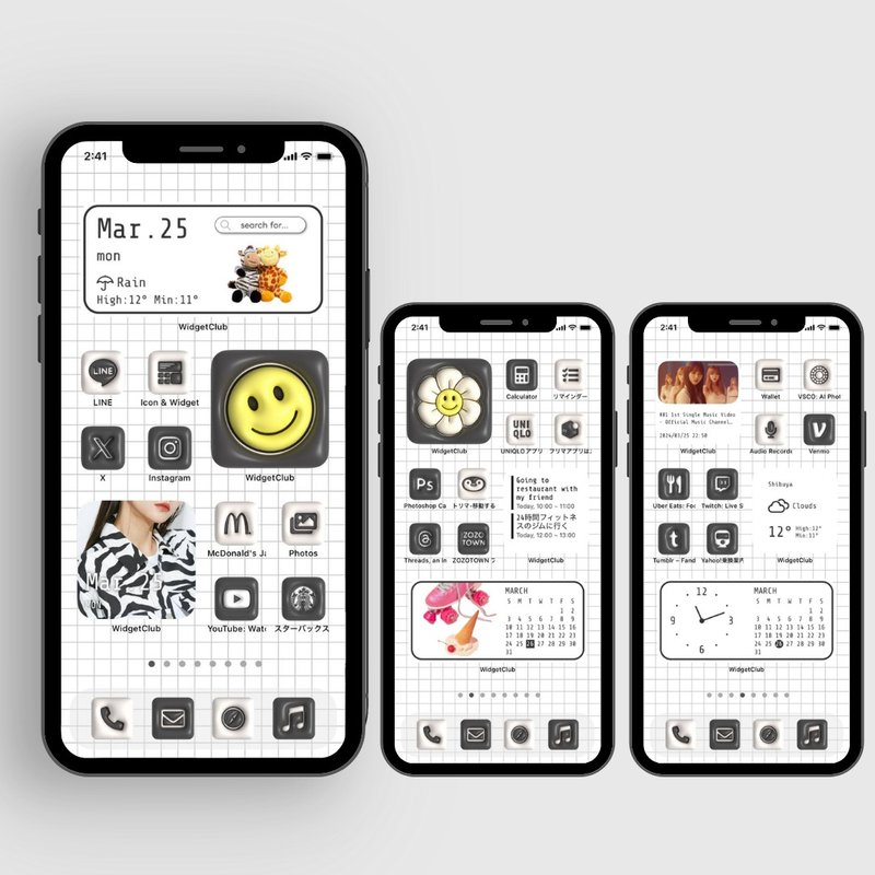 3D 丰满 x 黑白主屏幕定制化套装 | 适用于 iPhone 和 Android 的应用程式图示、壁纸、小工具 - 电脑手机桌布/贴图/App 图示 - 其他材质 