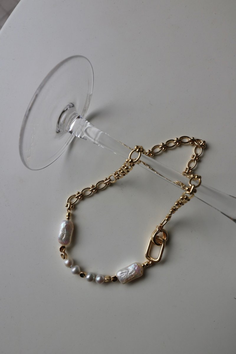 Gilded Age 巴洛克淡水珍珠项链・天然珍珠・欧美项链・欧美饰品 - 项链 - 珍珠 金色