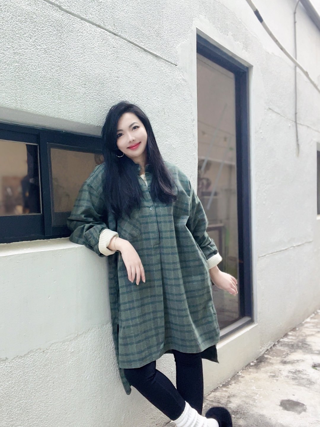 60s-70s Europe pull over shirt墨军绿 欧洲法兰绒格纹长版衬衫 - 女装衬衫 - 棉 多色