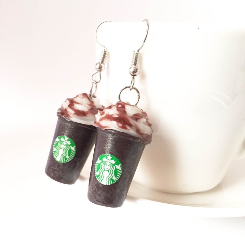 coffee earring 1 - 耳环/耳夹 - 粘土 咖啡色