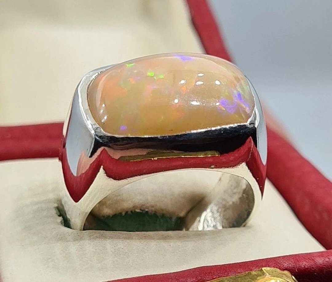 蛋白石戒指 天然蛋白石 顶级蛋白石饰品 质感男戒 宝石饰品 - 戒指 - 宝石 橘色