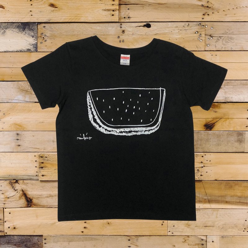 モノクロすいか レディース tシャツ S M L - 女装 T 恤 - 棉．麻 黑色