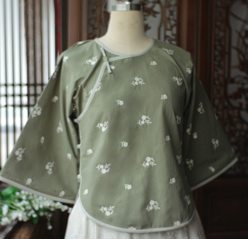 【野有雏菊】民国复古风 小雏菊绣花/纯棉上衣/苎麻半身裙 - 女装上衣 - 棉．麻 多色