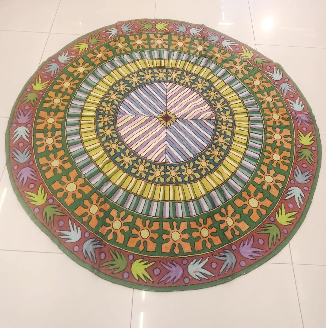 印度喀什米尔 手工刺绣 羊毛圆形地毯 152x152 — 女巫 - 地垫/地毯 - 丝．绢 紫色