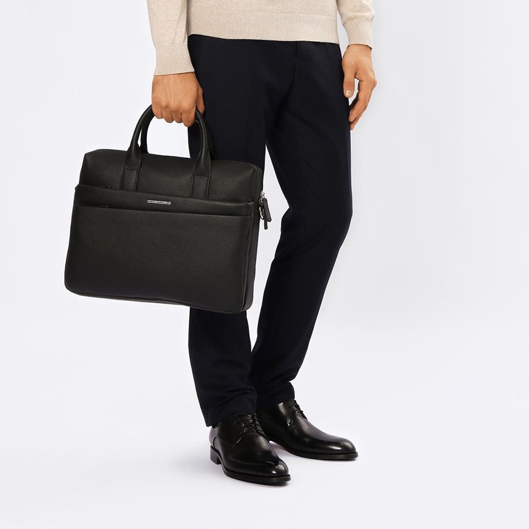CERRUTI 1881 限量2折 顶级小牛皮公文包/肩背包 全新专柜展示品 - 侧背包/斜挎包 - 真皮 黑色