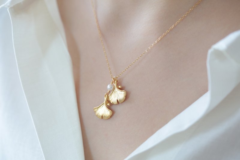 Ginkgo银杏项链│14kgf 银杏 项链 秋天 黄色 母亲节礼物 女生 花 - 项链 - 其他金属 金色