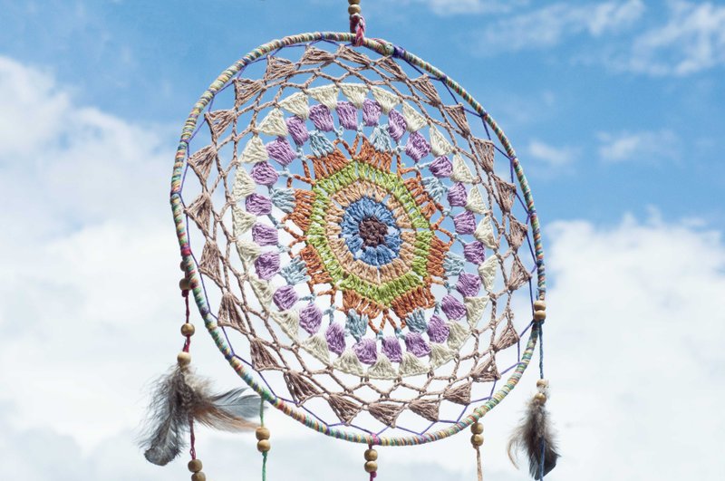 民族风boho手工编织棉麻彩虹捕梦网吊饰dream Cather-蕾丝马卡龙 - 摆饰 - 棉．麻 多色