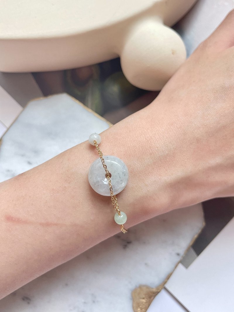 天然缅甸翡翠-洒乌鸡平安扣14K包金手链 礼物 玉 - 手链/手环 - 玉石 金色