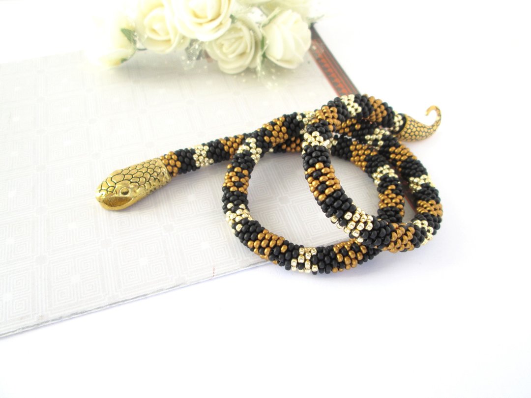 Snake striped bracelet Ouroboros jewelry for her Witch bracelet for wife Snakesk - 手链/手环 - 其他材质 多色