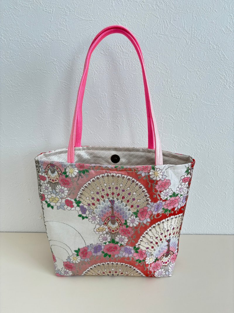 腰带改造 华丽孔雀与四季花卉翩舞 雅致手提包 粉色 - 手提包/手提袋 - 丝．绢 粉红色