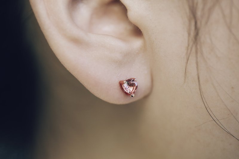 【PurpleMay Jewellery】纯18K金心型红碧玺耳坠 耳环 订制 E006 - 耳环/耳夹 - 宝石 红色