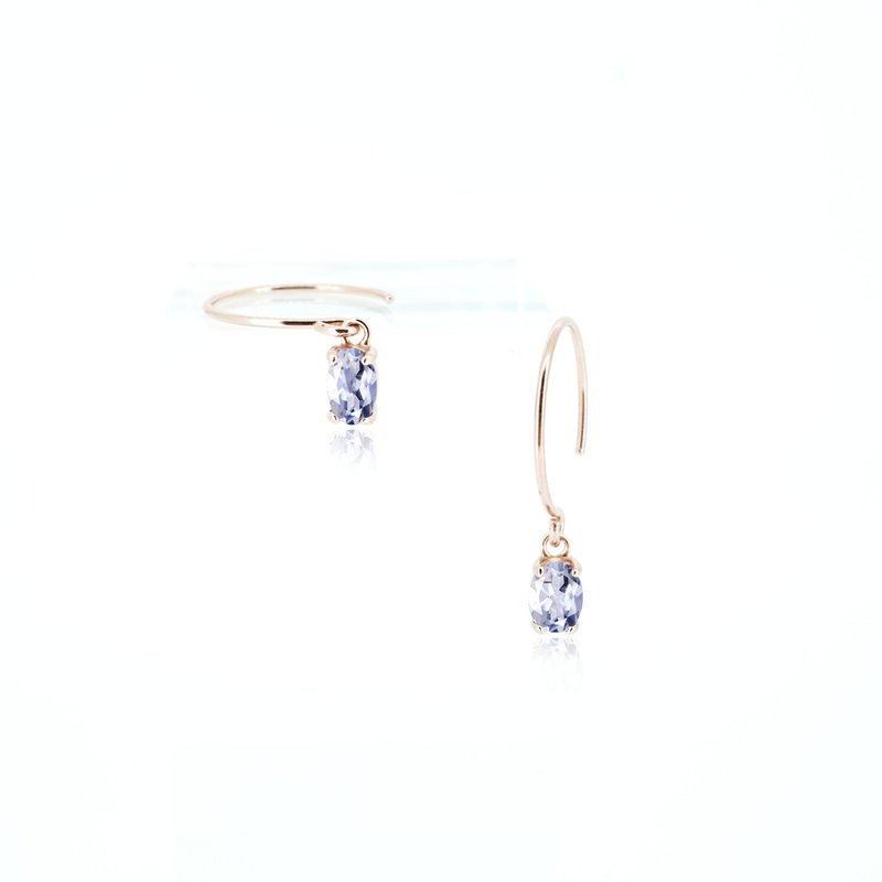 樇圆形堇青石925纯银垂坠耳环 (银/玫瑰金) - 耳环/耳夹 - 宝石 蓝色