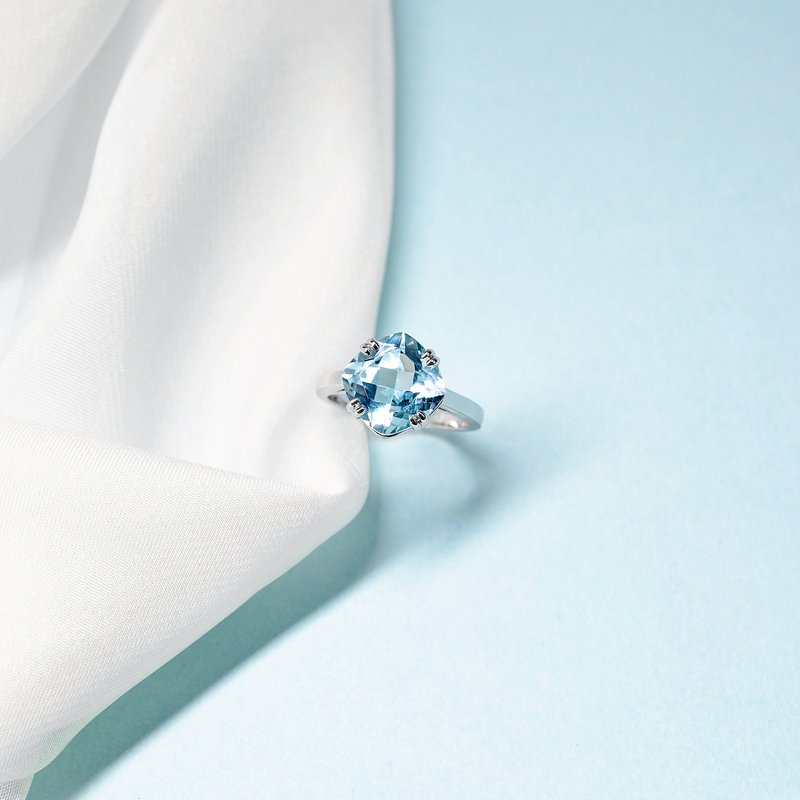 【轻奢系列】18K金纯天然托帕石四爪镶订婚戒指 - R142 - 戒指 - 宝石 透明