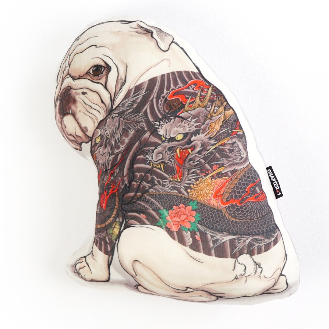 Bulldog tattoo Dragon Backrest pillow New arrival Gift New Year - 枕头/抱枕 - 聚酯纤维 灰色