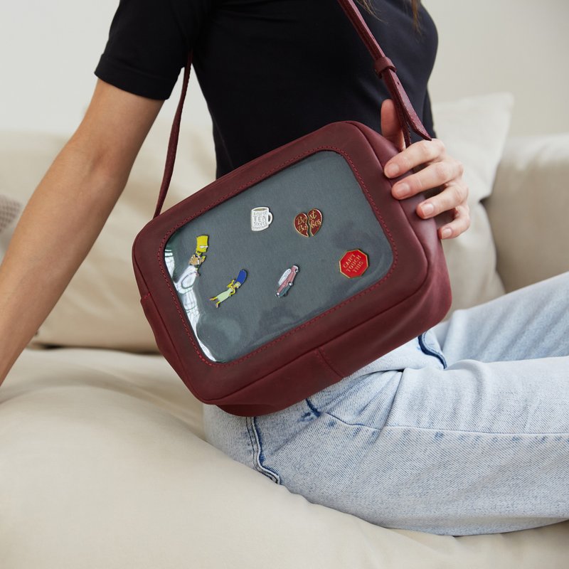 女士酒紅色皮革肩背包 - 斜挎包 ITA 包包配件 - 侧背包/斜挎包 - 真皮 紫色