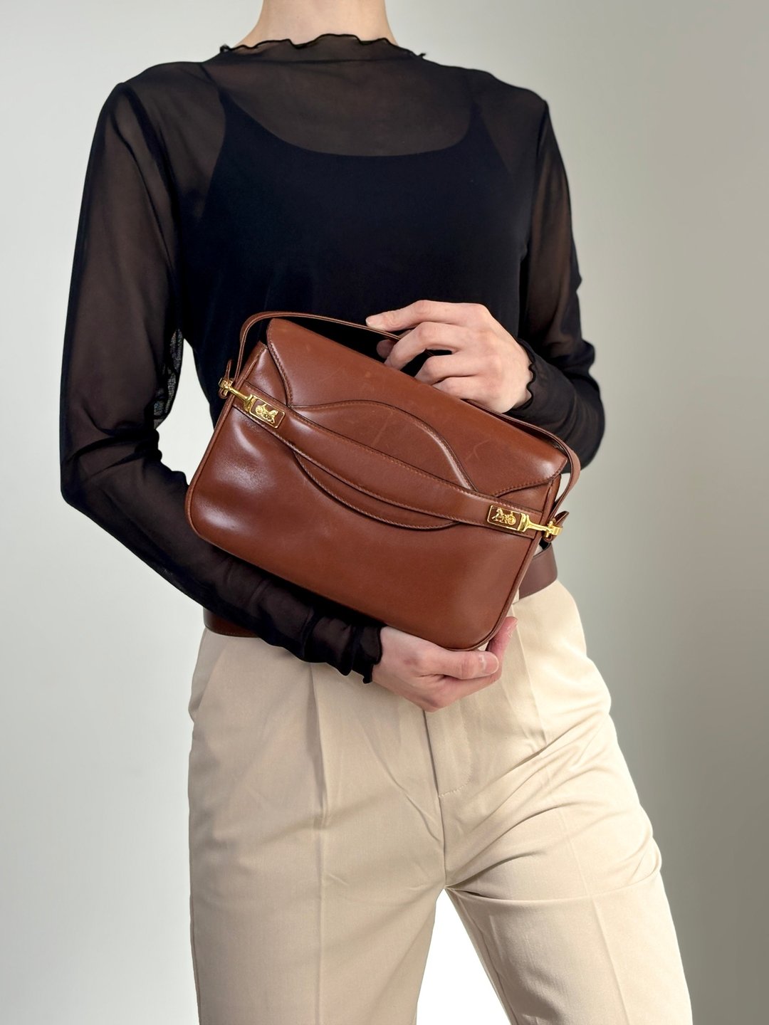 【日本直送 名牌中古包】CELINE  સેલિન（思琳）肩背包 棕色 马车 logo 皮革 vintage 中古 ggiycy - 侧背包/斜挎包 - 真皮 咖啡色