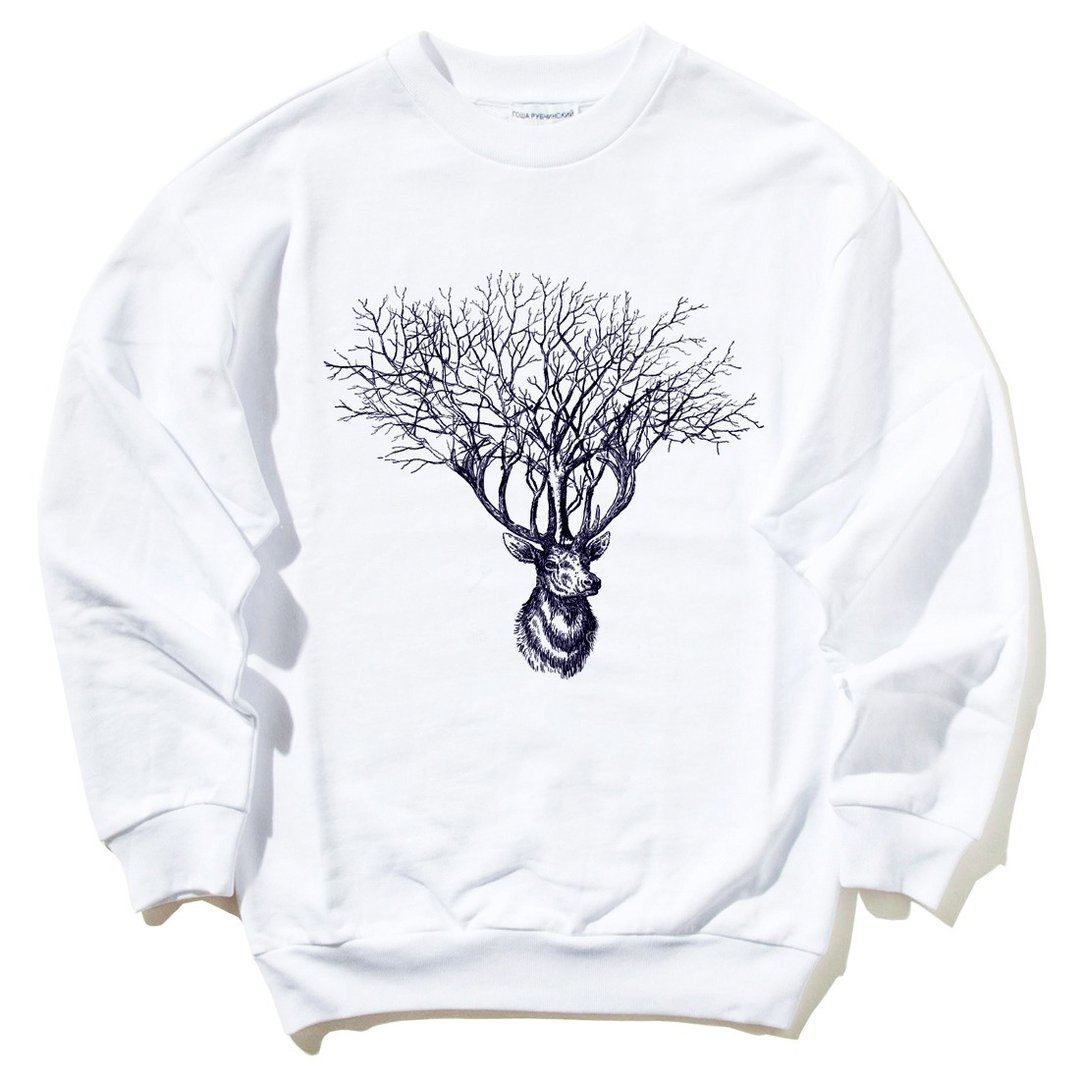 Deer Tree【现货】大学T 刷毛 2色 鹿树麋鹿设计文青自创品牌动物 - 男装上衣/T 恤 - 棉 多色
