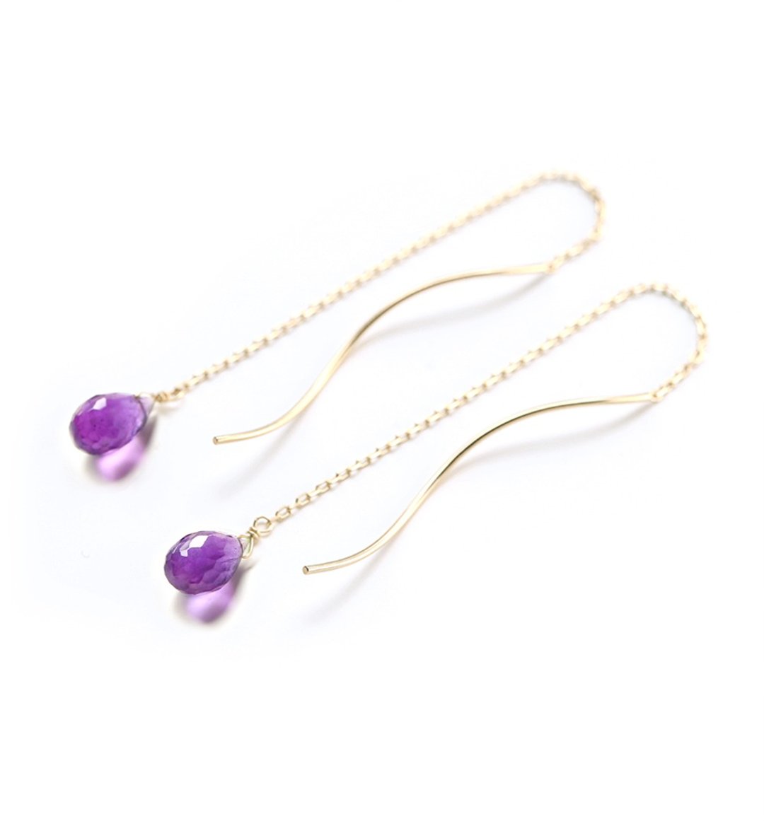 February Birthstone K10 Single Amethyst (Briolette Cut) American Earrings ~ MONTBRETIA ~ - 耳环/耳夹 - 宝石 紫色