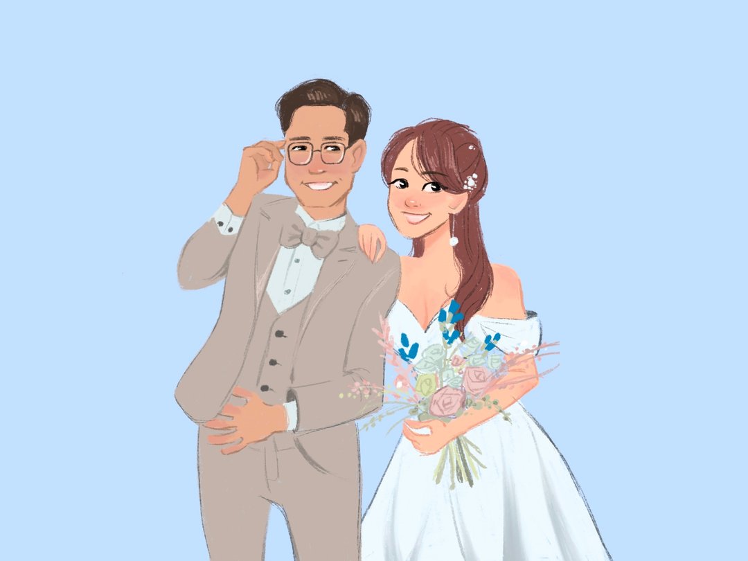【数位】似颜绘 人像画 喜帖/ 婚礼邀请卡/ 结婚书约 彩色插画风 - 电子手绘真人画像/绘画/插画 - 其他材质 