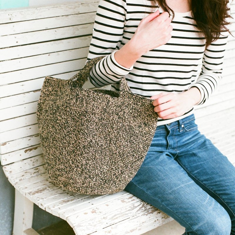 芝麻花生麻吉手提包 /双色棉麻绳编织/ - 手提包/手提袋 - 棉．麻 卡其色