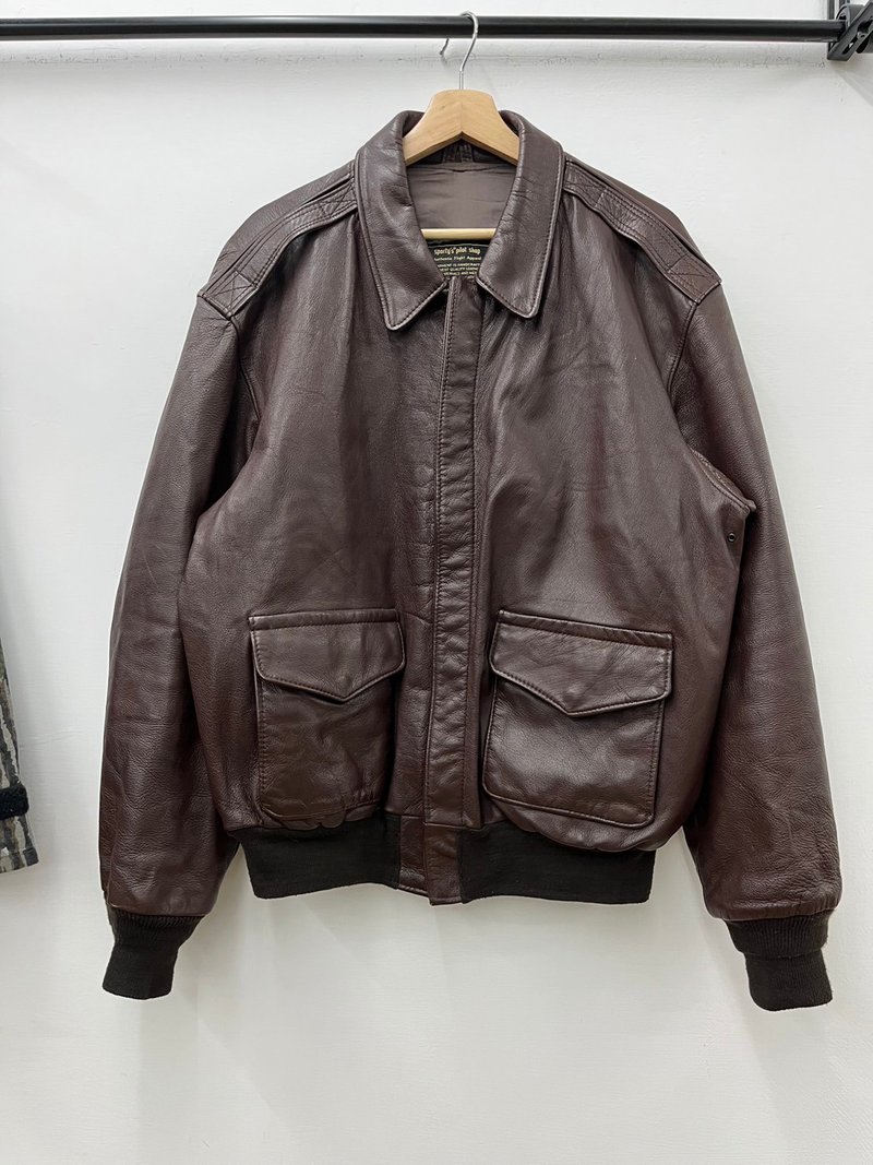 Sporty's Pilot Shop 真皮 皮衣 A-2 轰炸机 飞行外套 美国制 古 - 男装外套 - 真皮 咖啡色