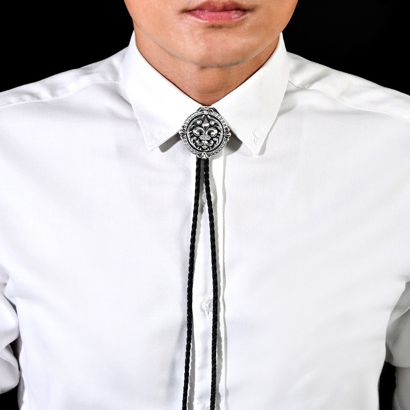 典藏鸢尾花 保罗领带 Bolo Tie 真皮 皮革项链 皮绳领带 长项链 - 领带/领带夹 - 真皮 银色