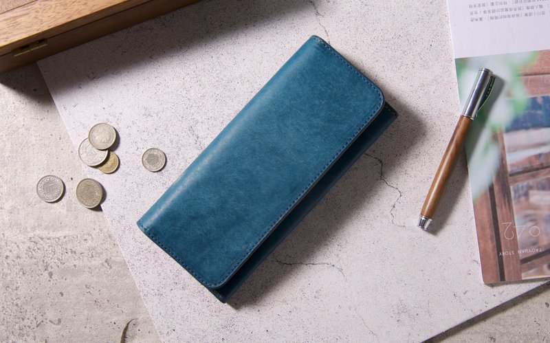 磨砂长夹 Long Wallet / 磨砂蓝&杏黄 Blue - 皮夹/钱包 - 真皮 蓝色