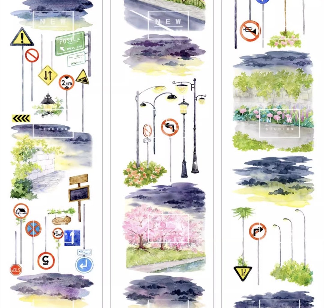 一号公路 旅行の季節 水彩畫造景 PET 和紙膠帶 台灣製 10米卷 - 纸胶带 - 其他材质 多色