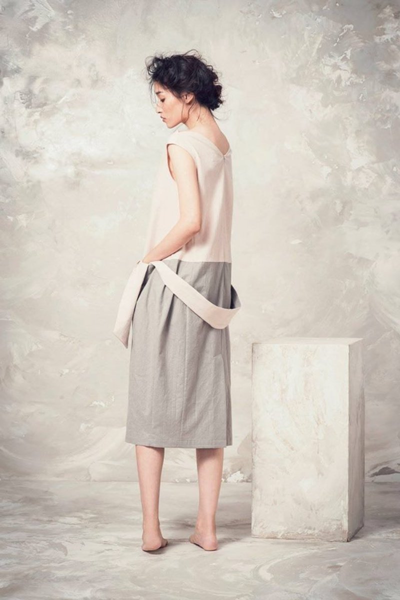 拼色洋装 - 洋装/连衣裙 - 棉．麻 灰色