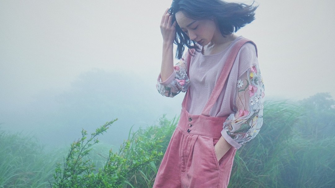 藕粉透肤澎花九分袖上衣 - 女装上衣 - 棉．麻 粉红色
