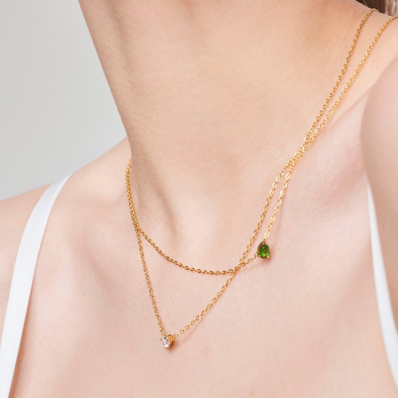 森绿梦境 水滴钻18K金锁骨链 (白钻) - 锁骨链 - 不锈钢 金色