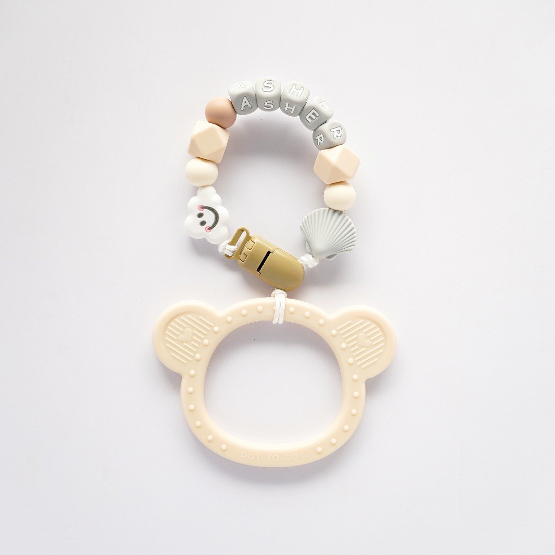 ASHER 白云 贝壳 米色熊仔固齿器 / 定制化奶嘴链 - 玩具/玩偶 - 其他材质 多色