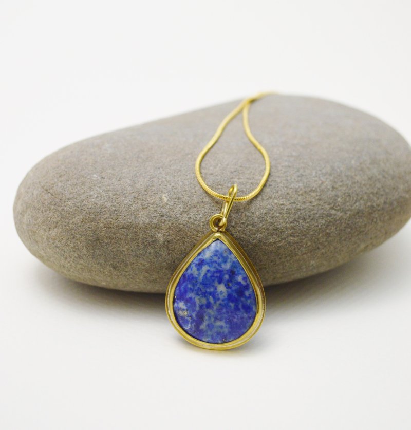 简单系列-水滴状青金石·黄铜·黄铜链项链 - 项链 - 铜/黄铜 蓝色